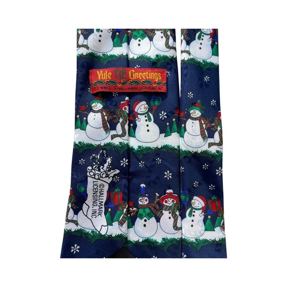Hallmark Yule Tie Greetings Snowman Christmas Holiday‎ Novelty Print Tie MMG - Picture 3 of 8